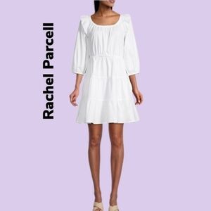 Rachel Parcell White Ruffled Shoulder Tiered Cotton Mini Dress Sz 12